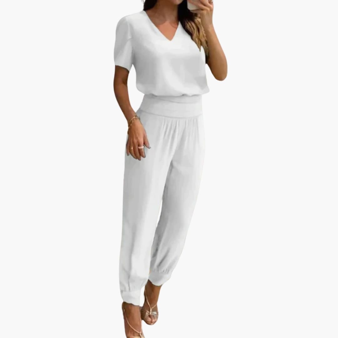 Catalina | Women’s V-Neck Marble Print Jumpsuit