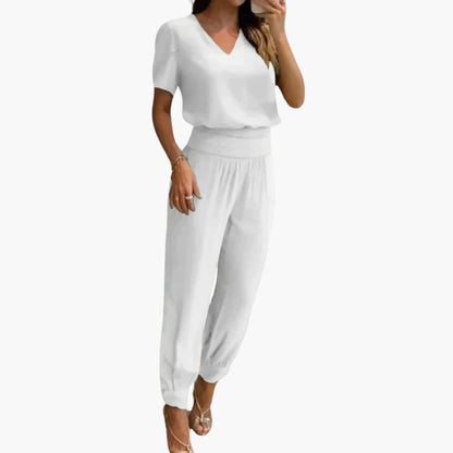 Catalina | Women’s V-Neck Marble Print Jumpsuit