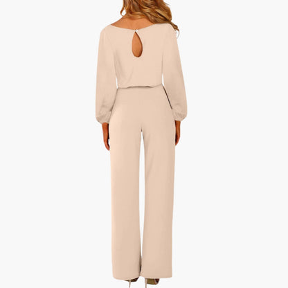 Delphine | Women’s Long Sleeve Waist-Tie Wide-Leg Jumpsuit