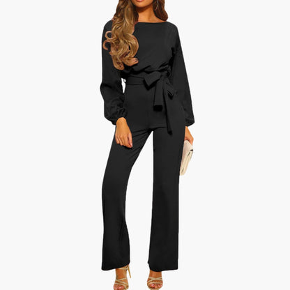 Delphine | Women’s Long Sleeve Waist-Tie Wide-Leg Jumpsuit