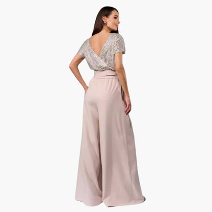 Marceline | Women’s Sequin Belted Wide-Leg Jumpsuit