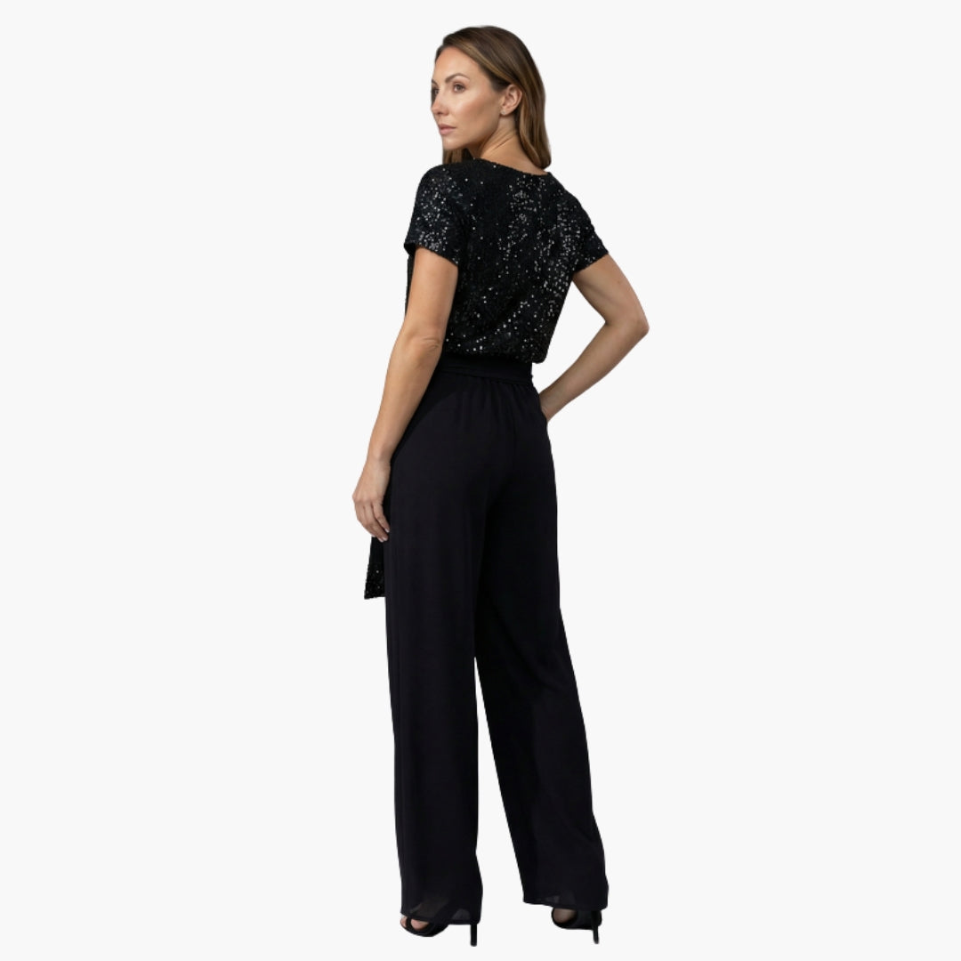 Marceline | Women’s Sequin Belted Wide-Leg Jumpsuit