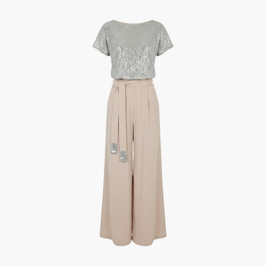 Marceline | Women’s Sequin Belted Wide-Leg Jumpsuit