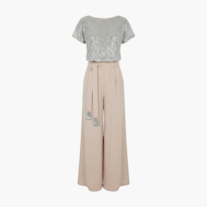 Marceline | Women’s Sequin Belted Wide-Leg Jumpsuit