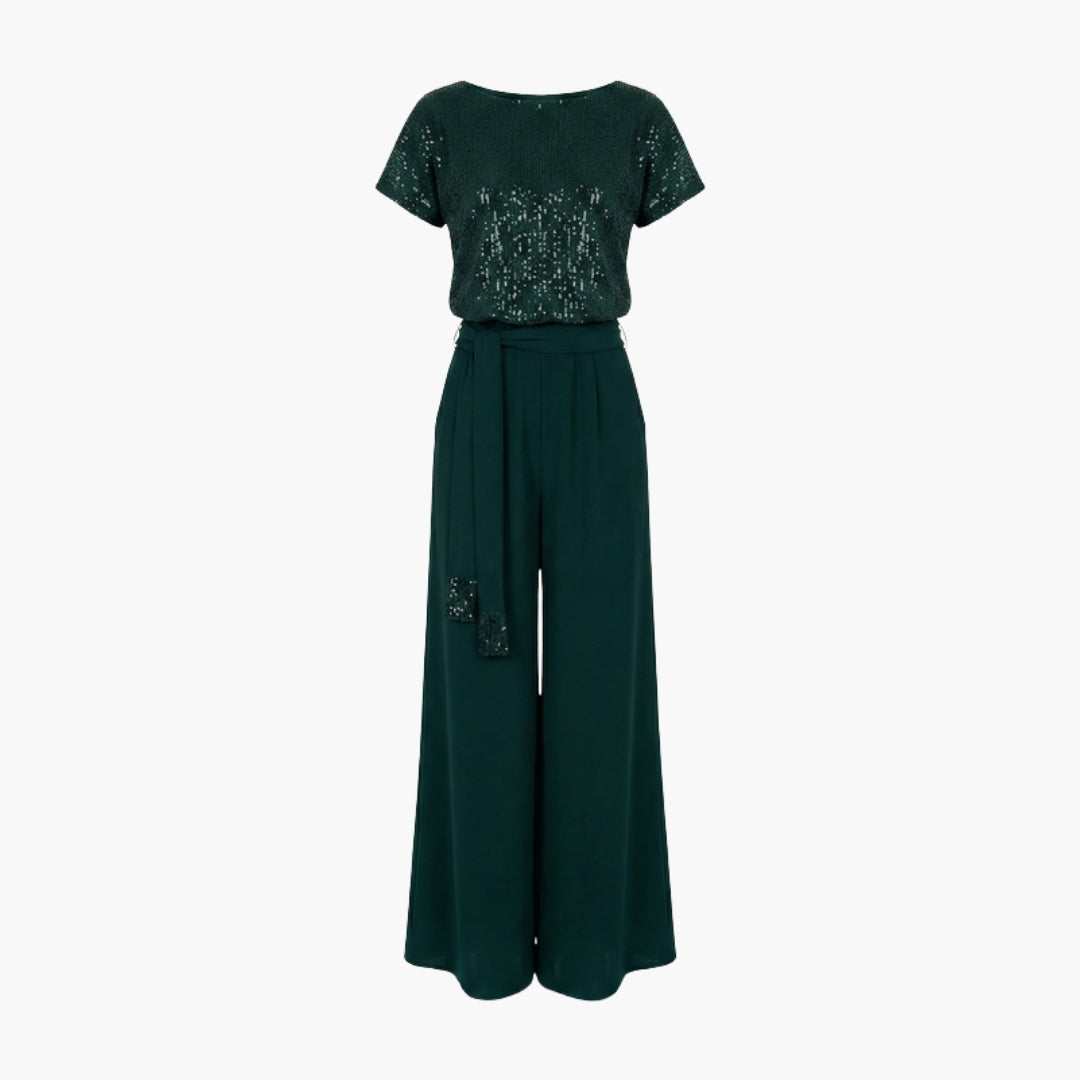 Marceline | Women’s Sequin Belted Wide-Leg Jumpsuit
