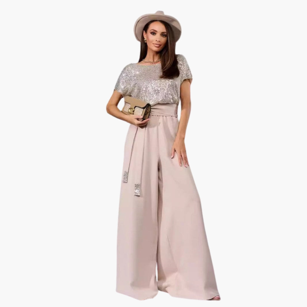 Marceline | Women’s Sequin Belted Wide-Leg Jumpsuit