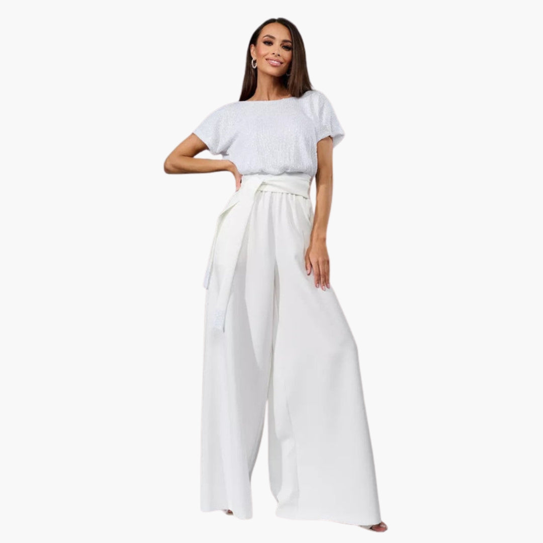 Marceline | Women’s Sequin Belted Wide-Leg Jumpsuit