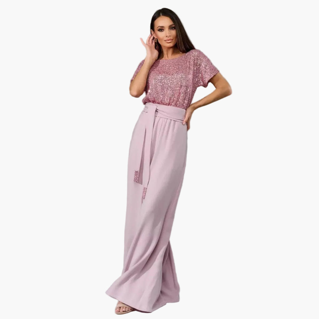 Marceline | Women’s Sequin Belted Wide-Leg Jumpsuit