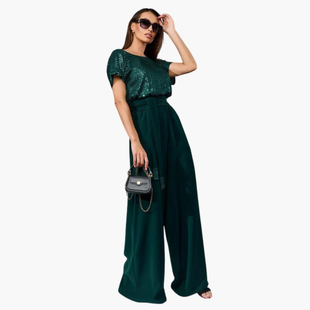 Marceline | Women’s Sequin Belted Wide-Leg Jumpsuit