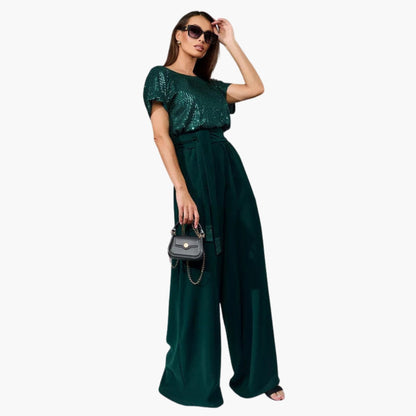 Marceline | Women’s Sequin Belted Wide-Leg Jumpsuit