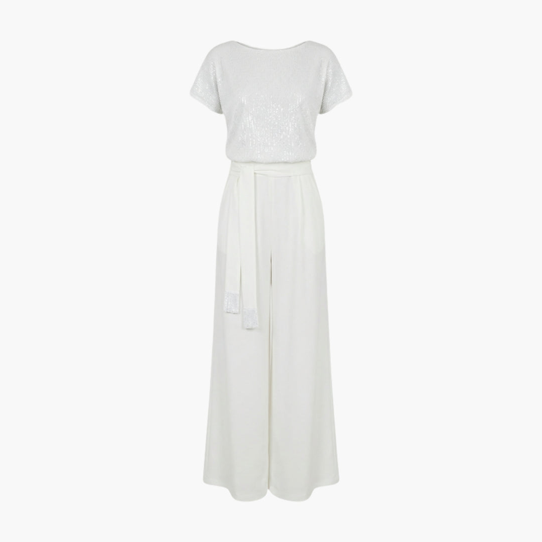 Marceline | Women’s Sequin Belted Wide-Leg Jumpsuit
