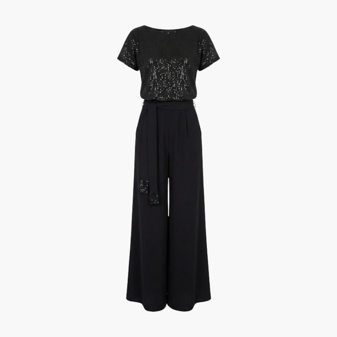 Marceline | Women’s Sequin Belted Wide-Leg Jumpsuit