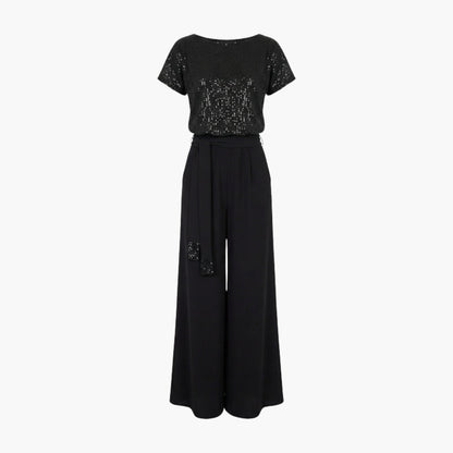 Marceline | Women’s Sequin Belted Wide-Leg Jumpsuit