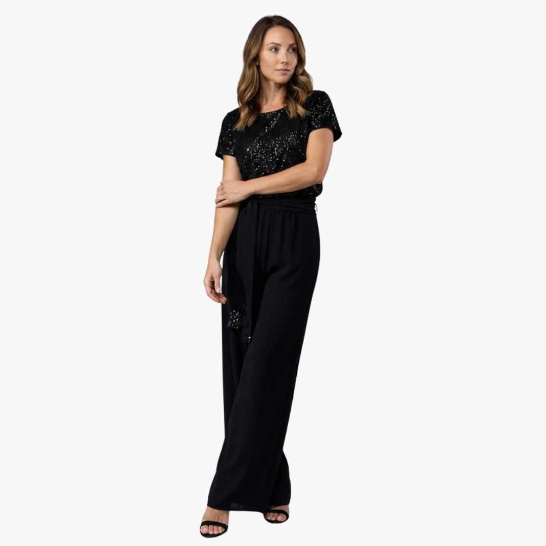 Marceline | Women’s Sequin Belted Wide-Leg Jumpsuit