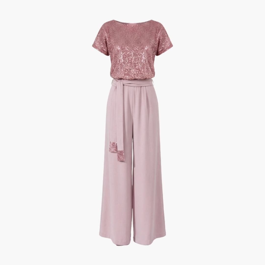 Marceline | Women’s Sequin Belted Wide-Leg Jumpsuit