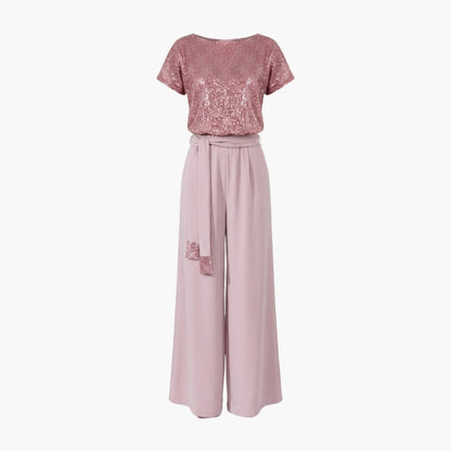 Marceline | Women’s Sequin Belted Wide-Leg Jumpsuit