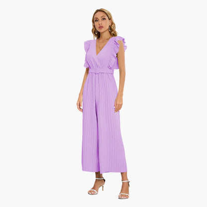 Evadne | Women’s V-Neck Belted Wide-Leg Jumpsuit