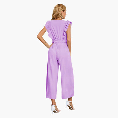 Evadne | Women’s V-Neck Belted Wide-Leg Jumpsuit