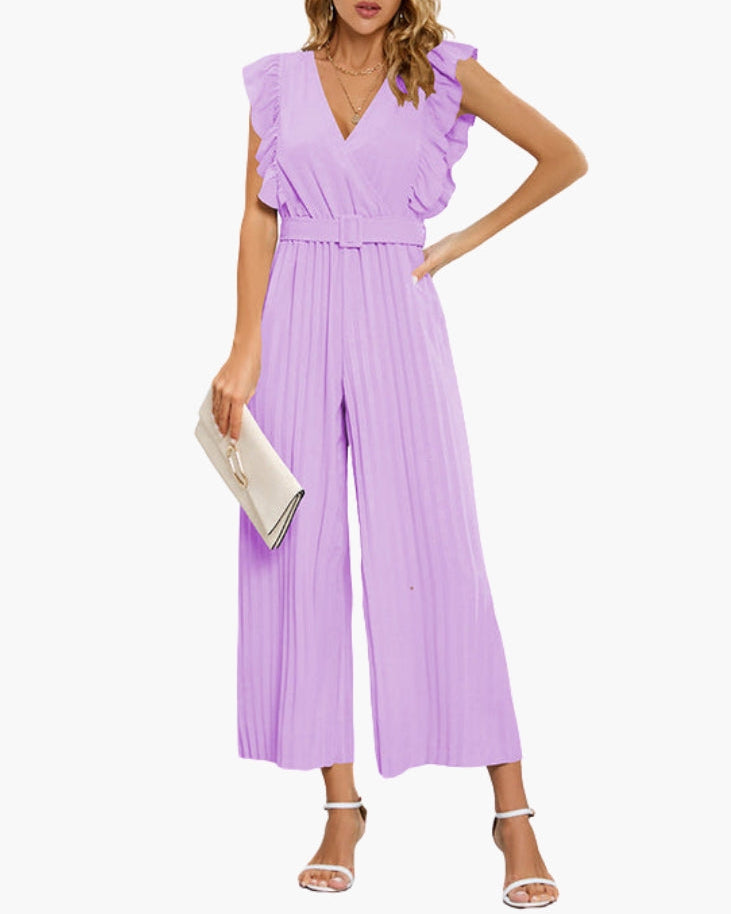 Evadne | Women’s V-Neck Belted Wide-Leg Jumpsuit