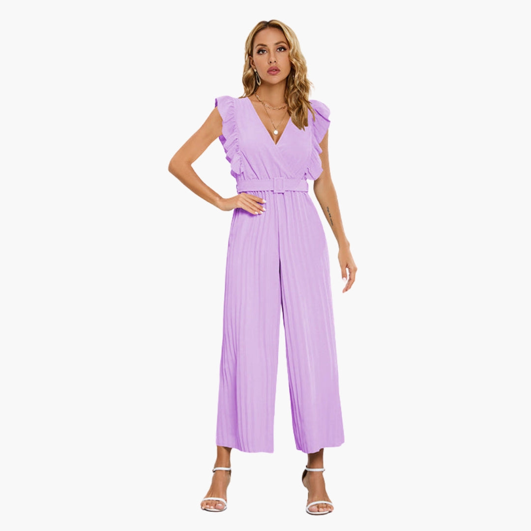 Evadne | Women’s V-Neck Belted Wide-Leg Jumpsuit