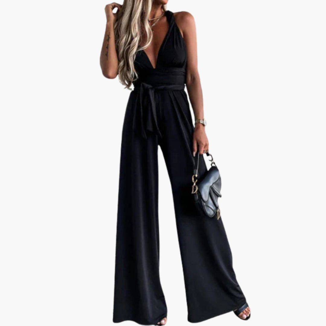 Isadora | Women’s Deep V-Neck Waist-Tie Wide-Leg Jumpsuit
