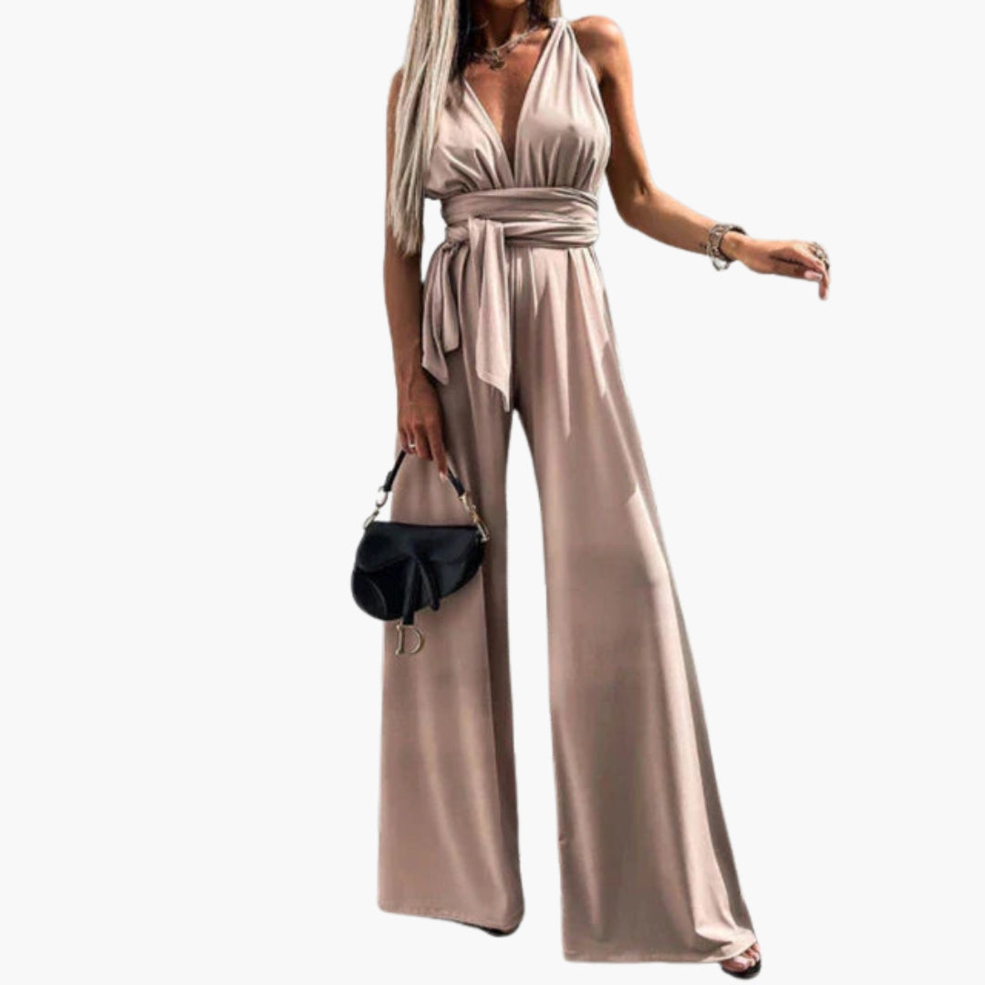 Isadora | Women’s Deep V-Neck Waist-Tie Wide-Leg Jumpsuit