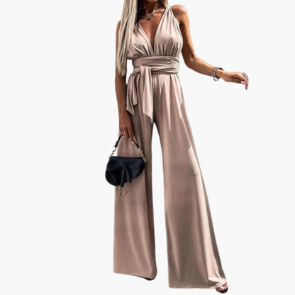 Isadora | Women’s Deep V-Neck Waist-Tie Wide-Leg Jumpsuit