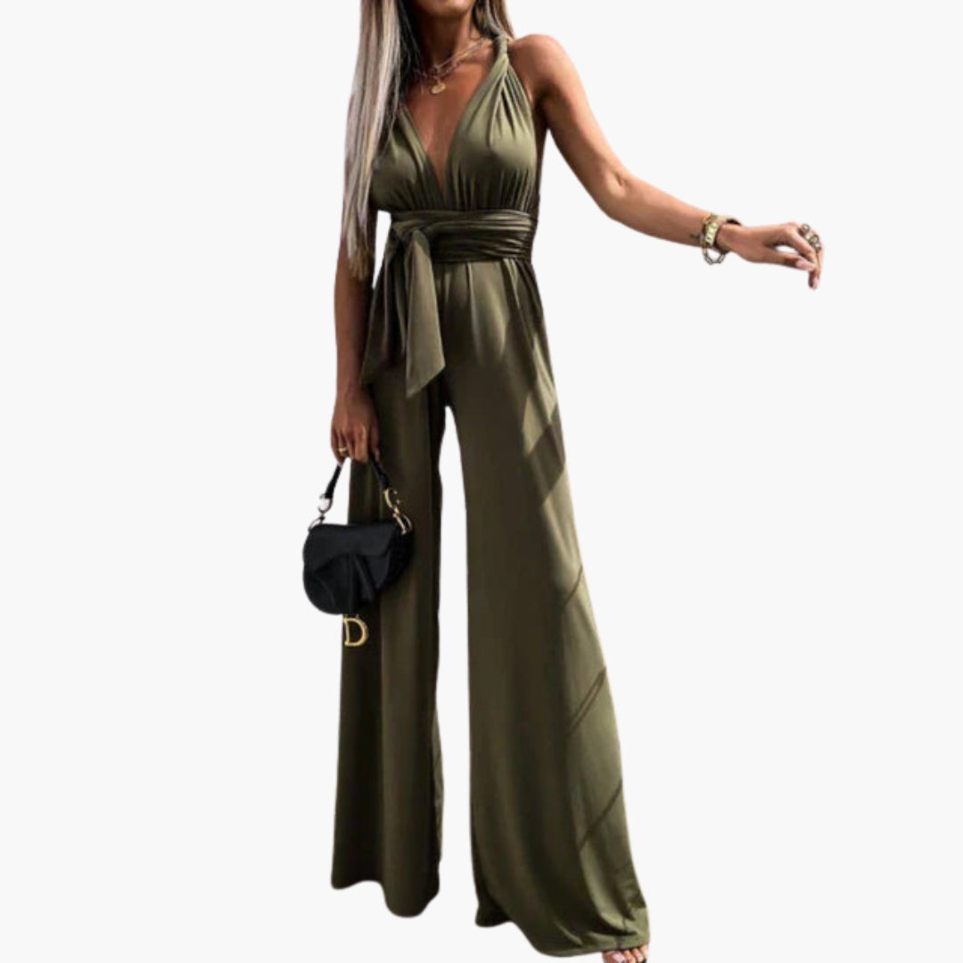 Isadora | Women’s Deep V-Neck Waist-Tie Wide-Leg Jumpsuit