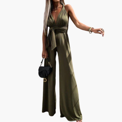 Isadora | Women’s Deep V-Neck Waist-Tie Wide-Leg Jumpsuit