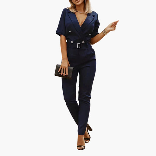 Honoria | Women’s Lapel Collar Belted Jumpsuit