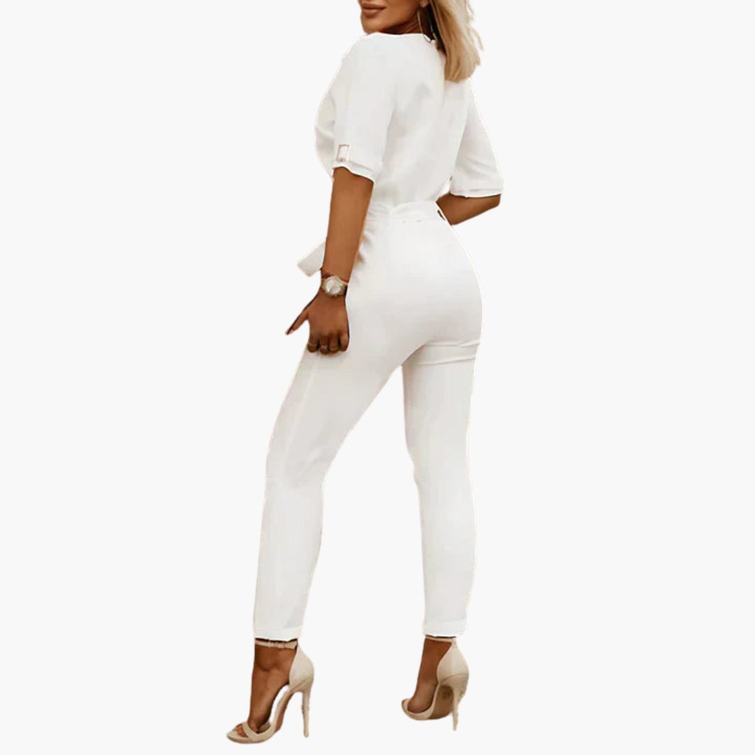 Honoria | Women’s Lapel Collar Belted Jumpsuit