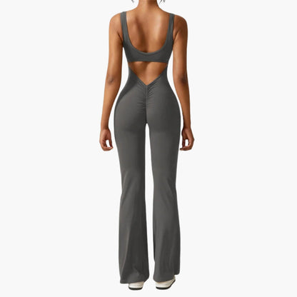 Melisande | Women’s Round Neck Open-Back Flared Jumpsuit
