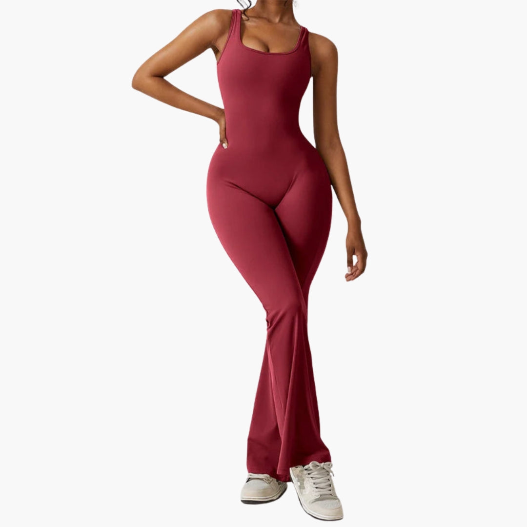 Melisande | Women’s Round Neck Open-Back Flared Jumpsuit
