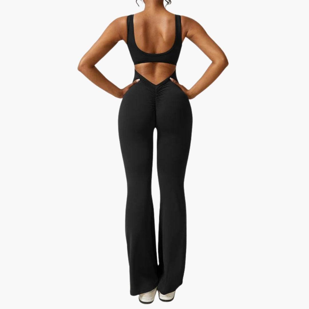 Melisande | Women’s Round Neck Open-Back Flared Jumpsuit