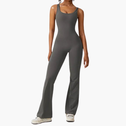 Melisande | Women’s Round Neck Open-Back Flared Jumpsuit