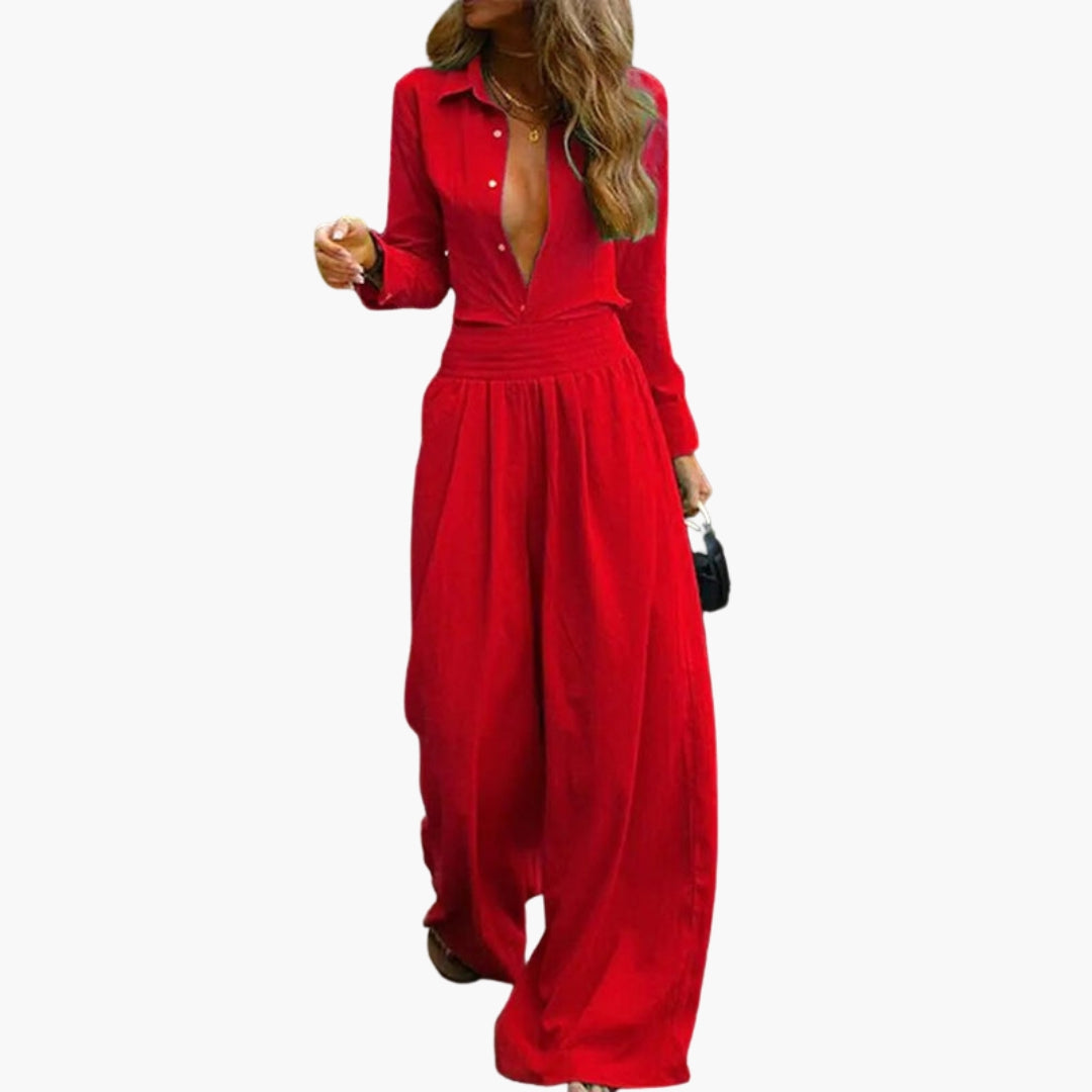 Desdemona | Women’s Button-Front Shirt Collar Jumpsuit