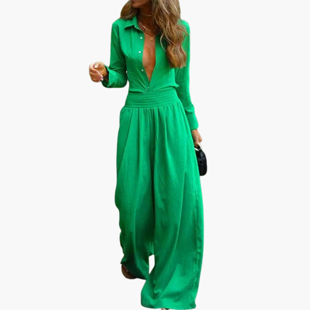 Desdemona | Women’s Button-Front Shirt Collar Jumpsuit