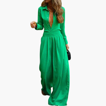 Desdemona | Women’s Button-Front Shirt Collar Jumpsuit