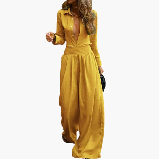 Desdemona | Women’s Button-Front Shirt Collar Jumpsuit