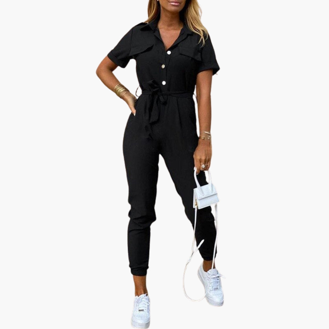Yvette | Women’s Collared Waist-Tie Jumpsuit