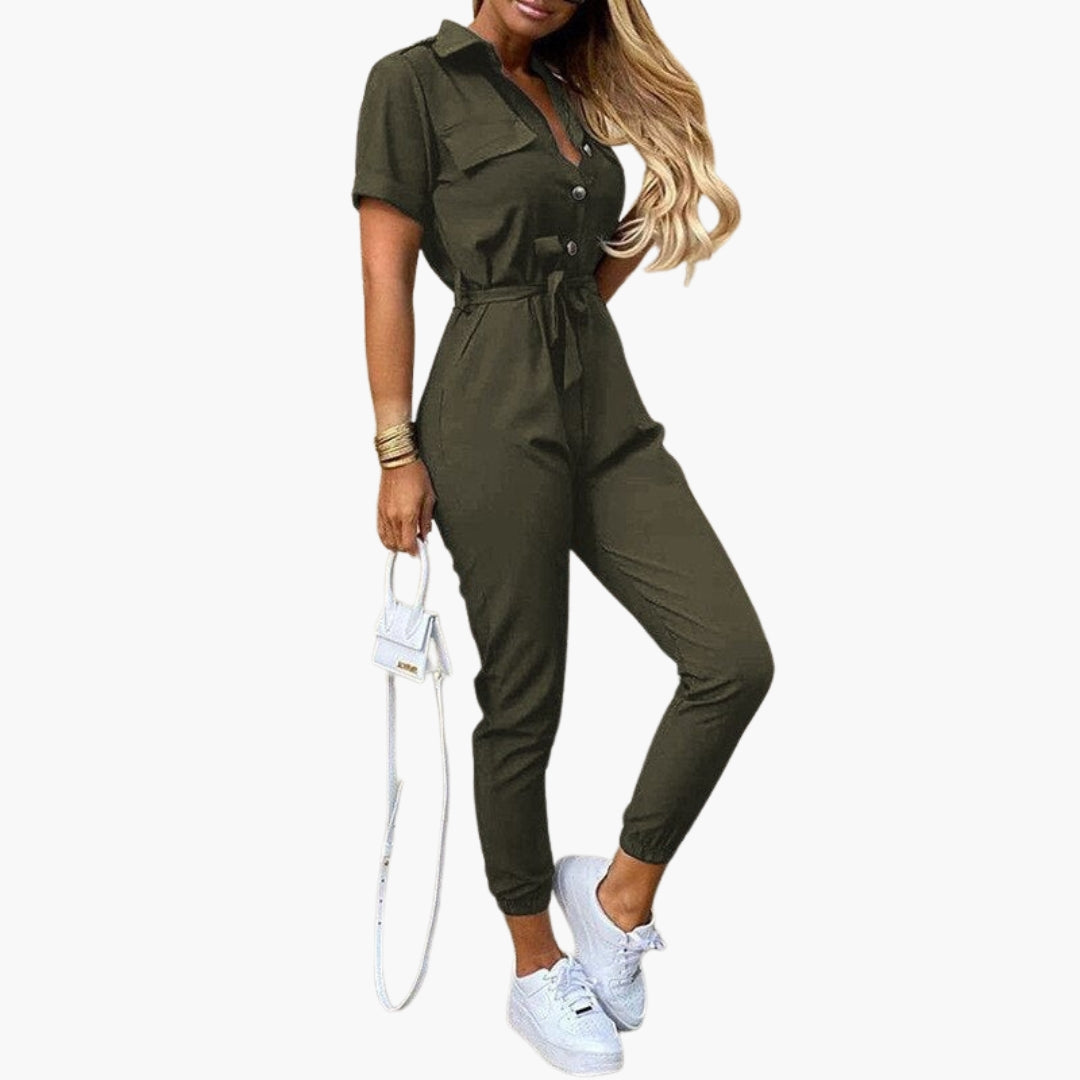 Yvette | Women’s Collared Waist-Tie Jumpsuit
