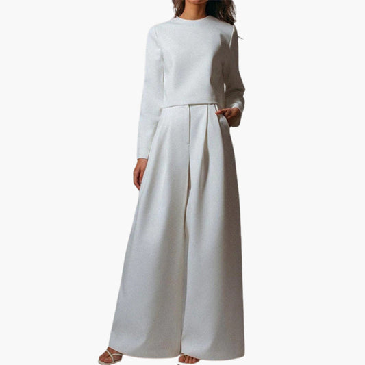 Cressida | Women’s Round Neck Long Sleeve Wide-Leg Jumpsuit