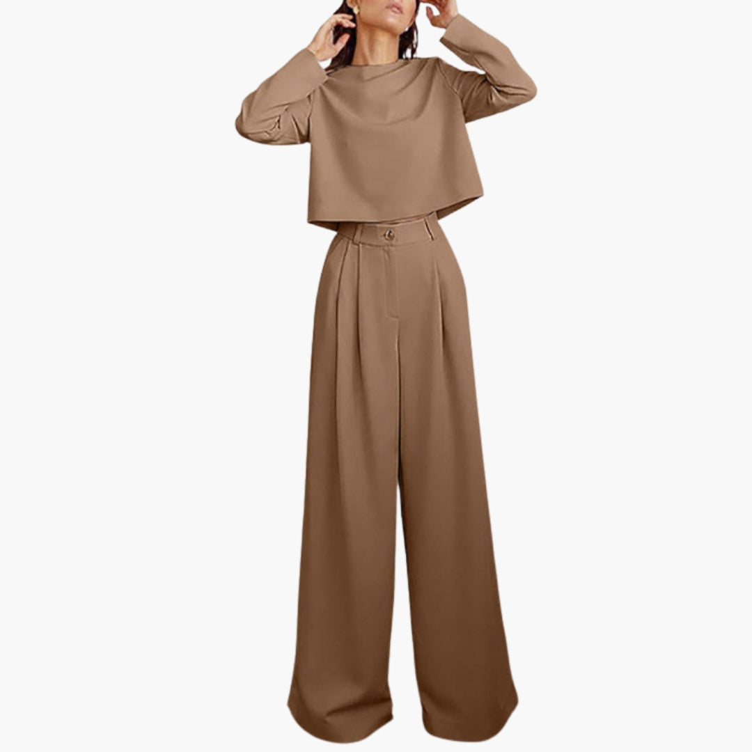 Cressida | Women’s Round Neck Long Sleeve Wide-Leg Jumpsuit