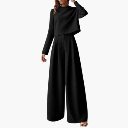 Cressida | Women’s Round Neck Long Sleeve Wide-Leg Jumpsuit