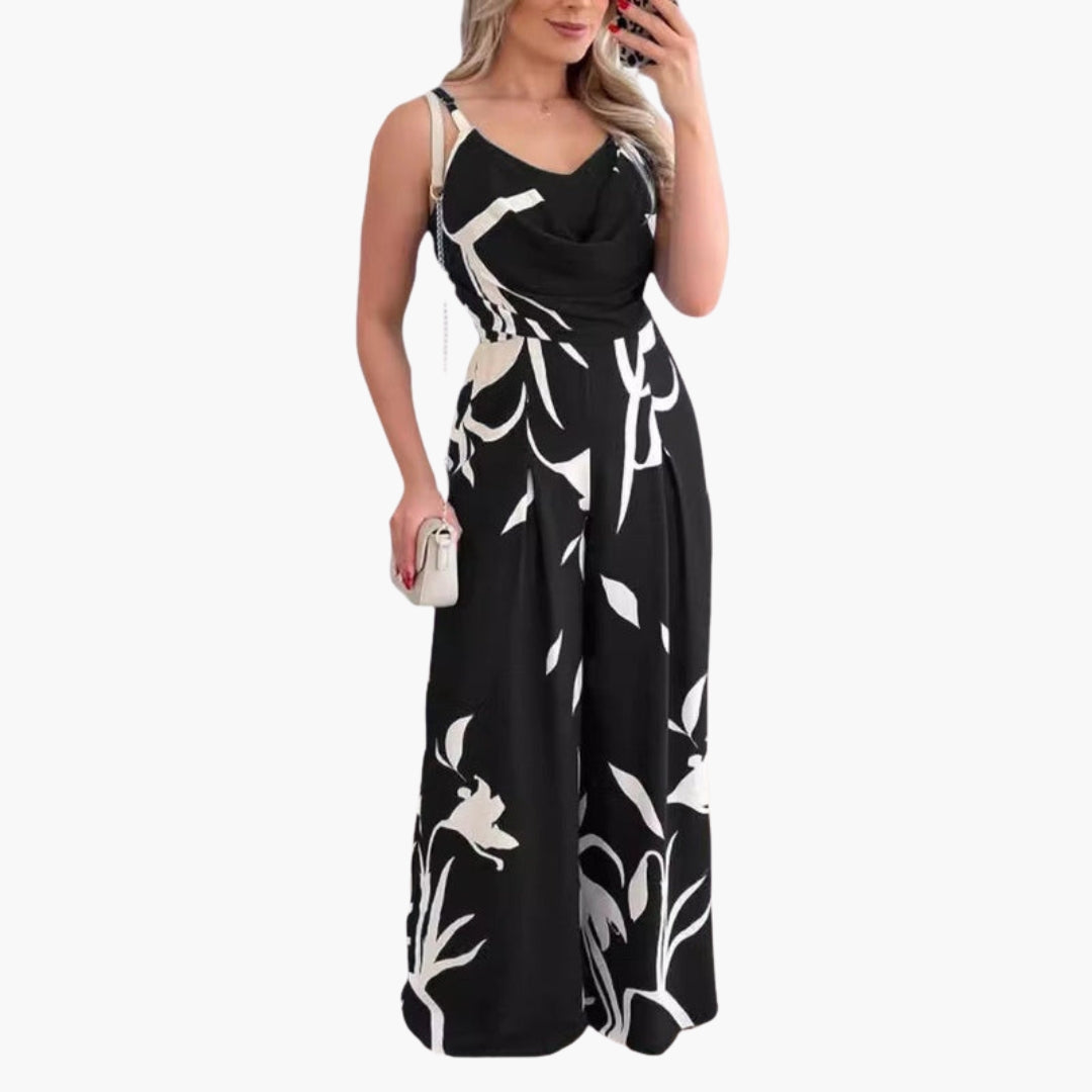 Theodora | Women’s Draped Neck Wide-Leg Jumpsuit