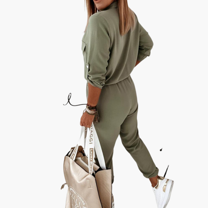 Marcellina | Women’s Button-Front Waist-Tie Utility Jumpsuit