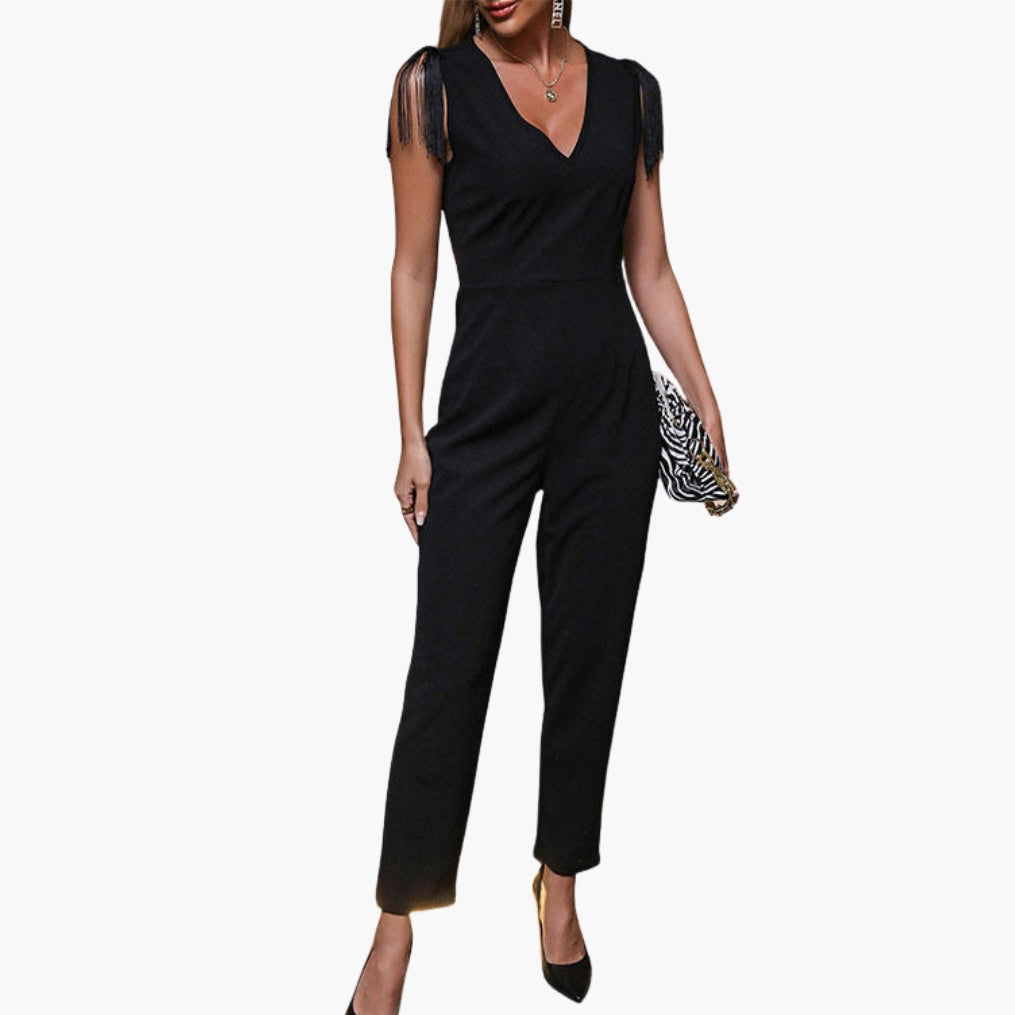 Zadie | Women’s V-Neck Fringe Detail Slim-Leg Jumpsuit