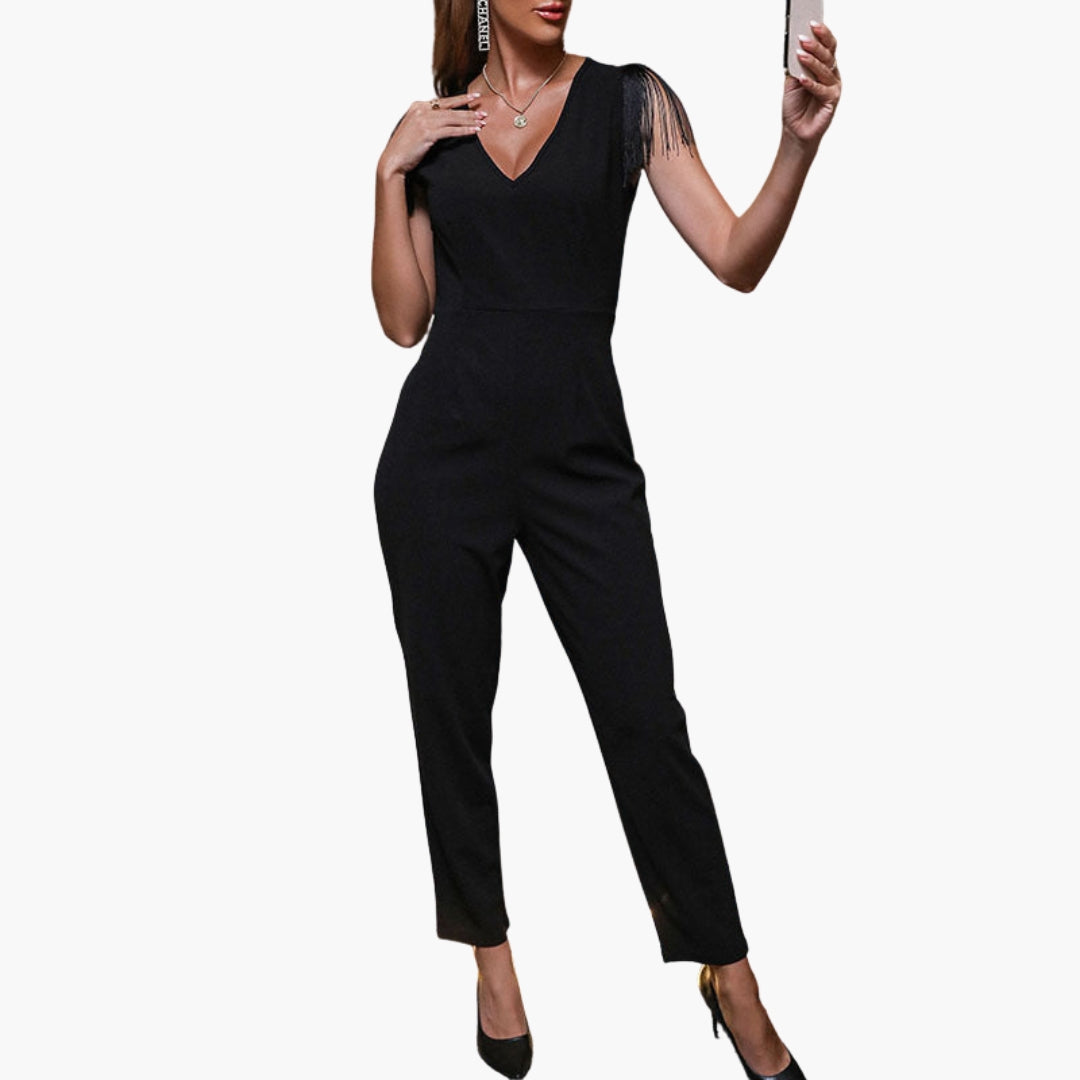 Zadie | Women’s V-Neck Fringe Detail Slim-Leg Jumpsuit