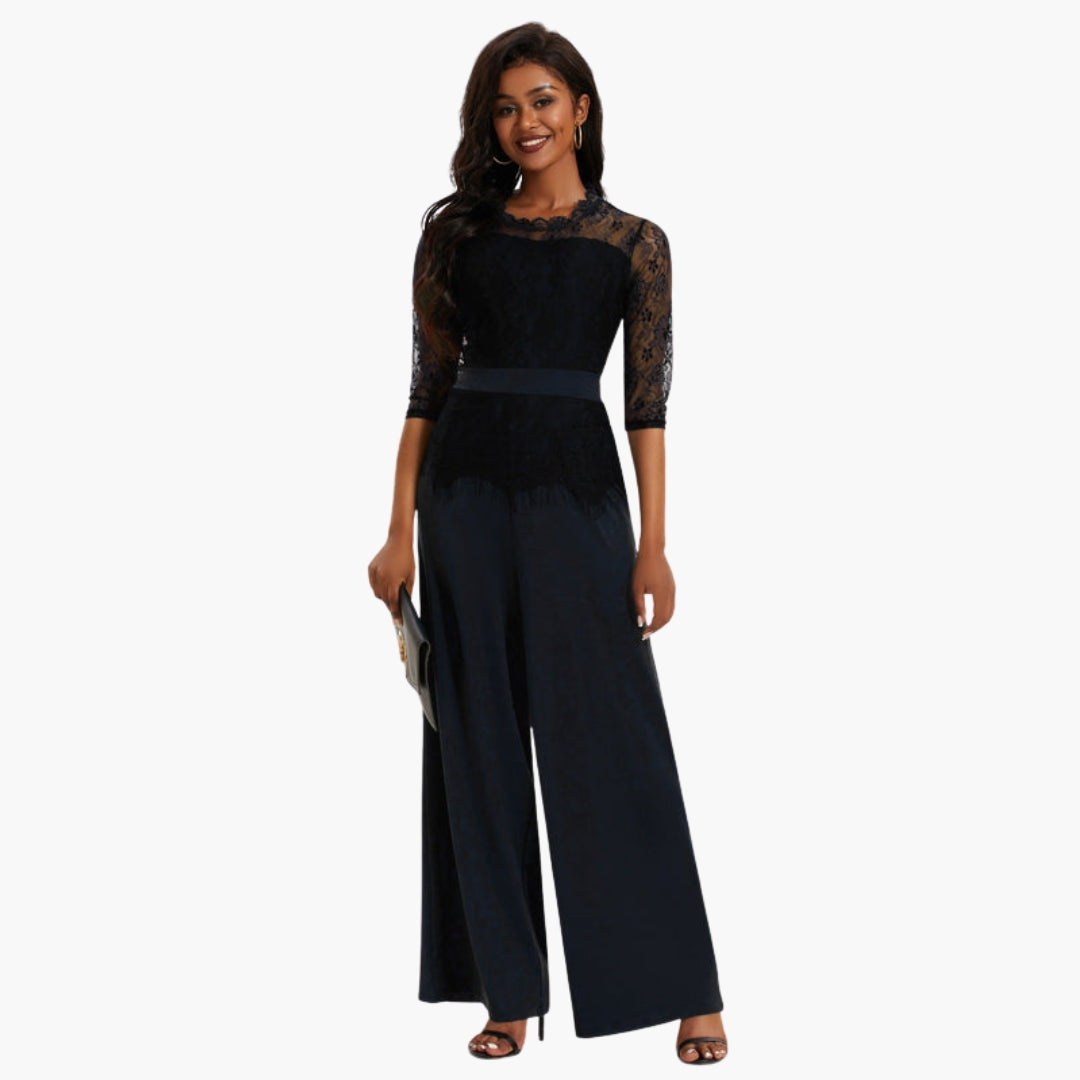 Leontine | Women’s Lace Sleeve Wide-Leg Jumpsuit