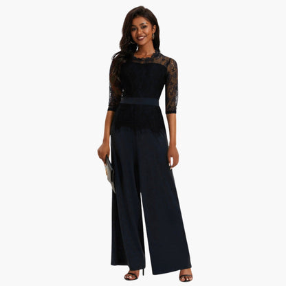 Leontine | Women’s Lace Sleeve Wide-Leg Jumpsuit